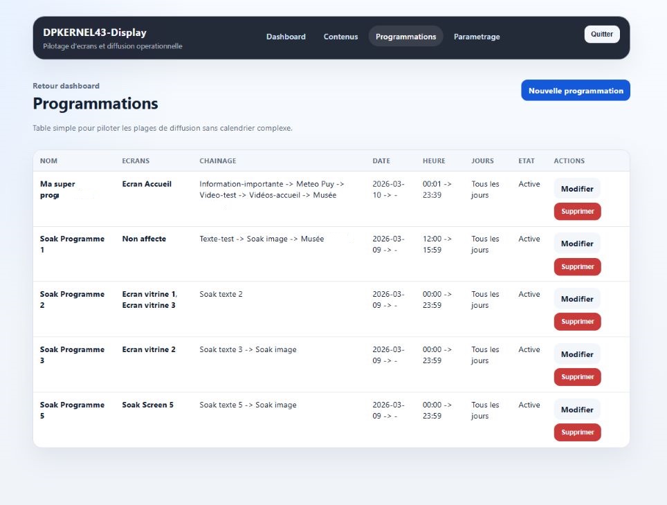 Planification et programmation des diffusions dans DPKERNEL-Display