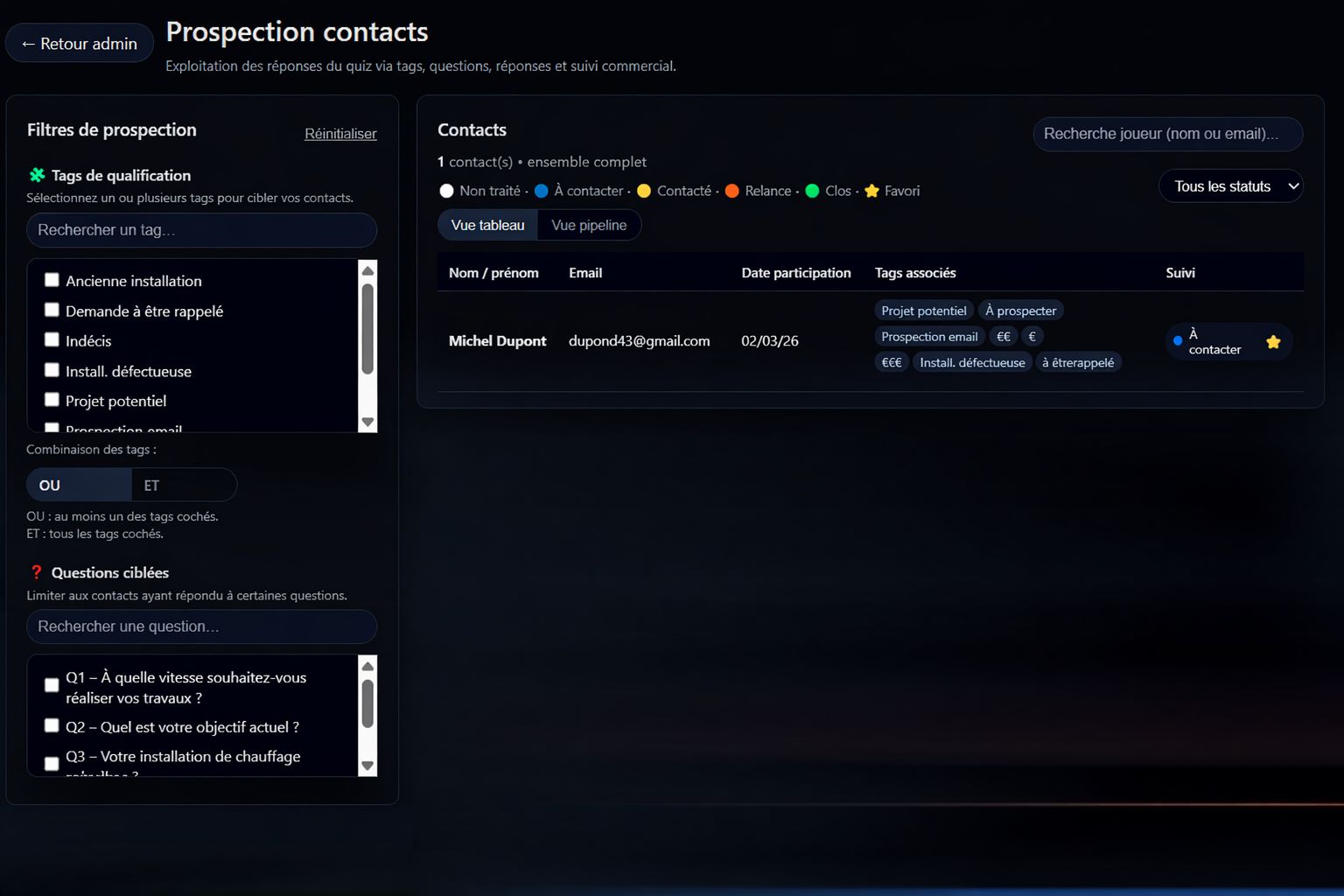 Prospection des contacts